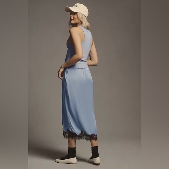 Anthropologie Keely Twofer Periwinkle Blue knit and satin midi dress - Picture 5 of 5